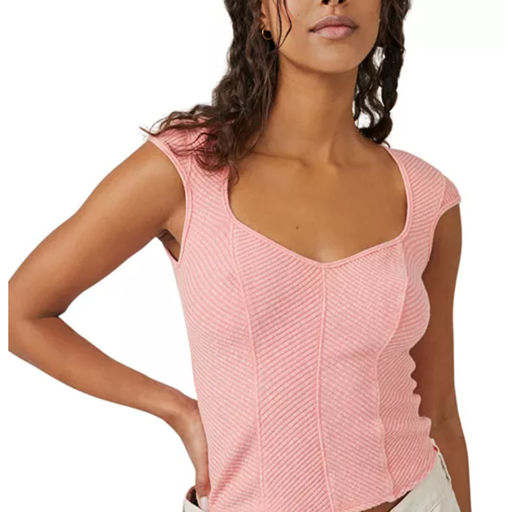 Free People Women's Boss Babe Ribbed-Knit Corset Tank Top XL NWT